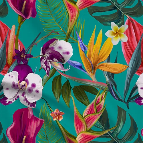Tropical Floral Arrangement on Teal Suit Lining - KPDFL #09